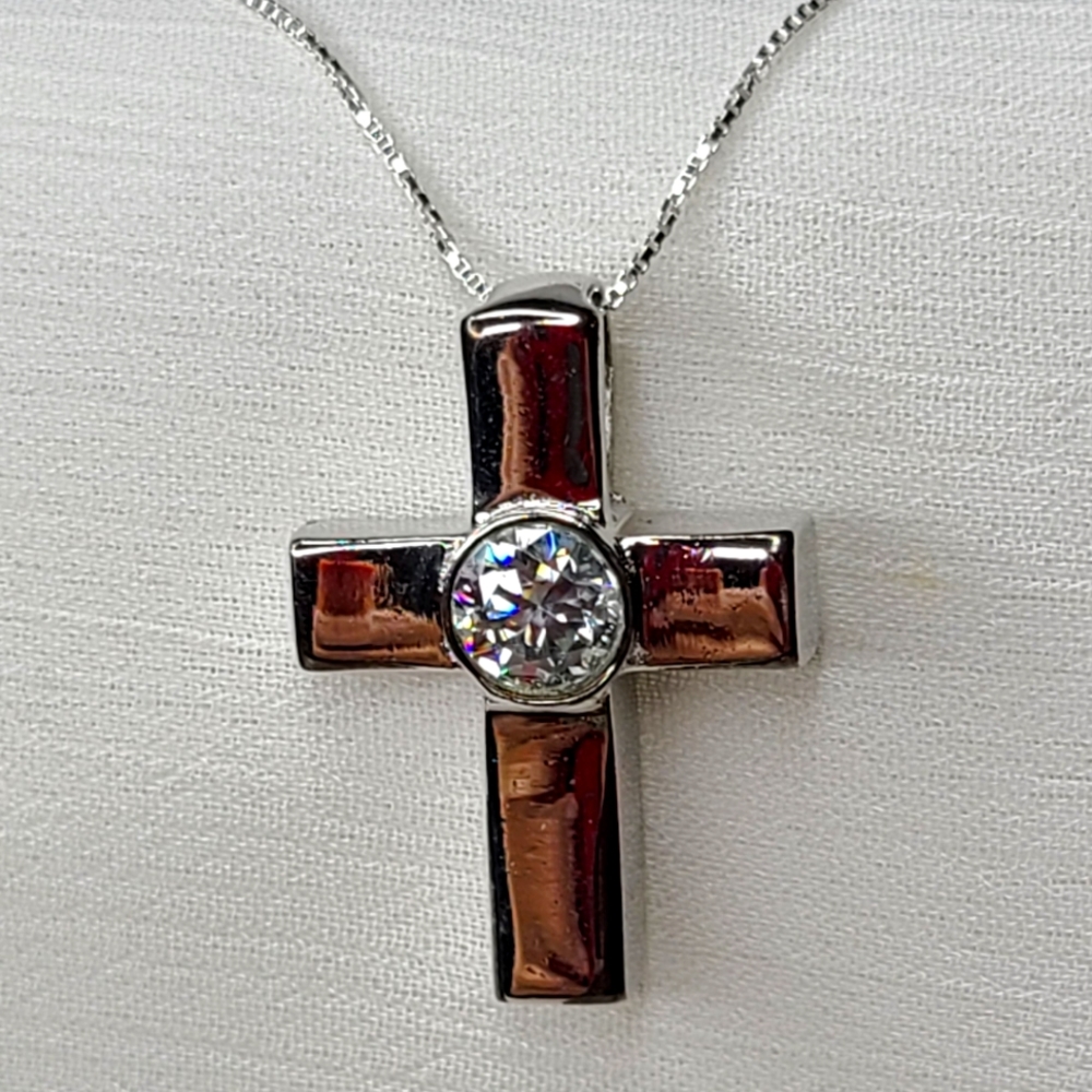 Moissanite Sterling Silver Cross Necklace